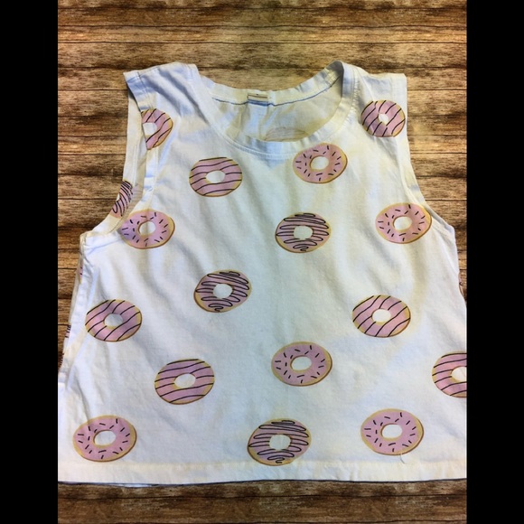 Donut Print Cropped Muscle Tee Women’s Large - Picture 2 of 3